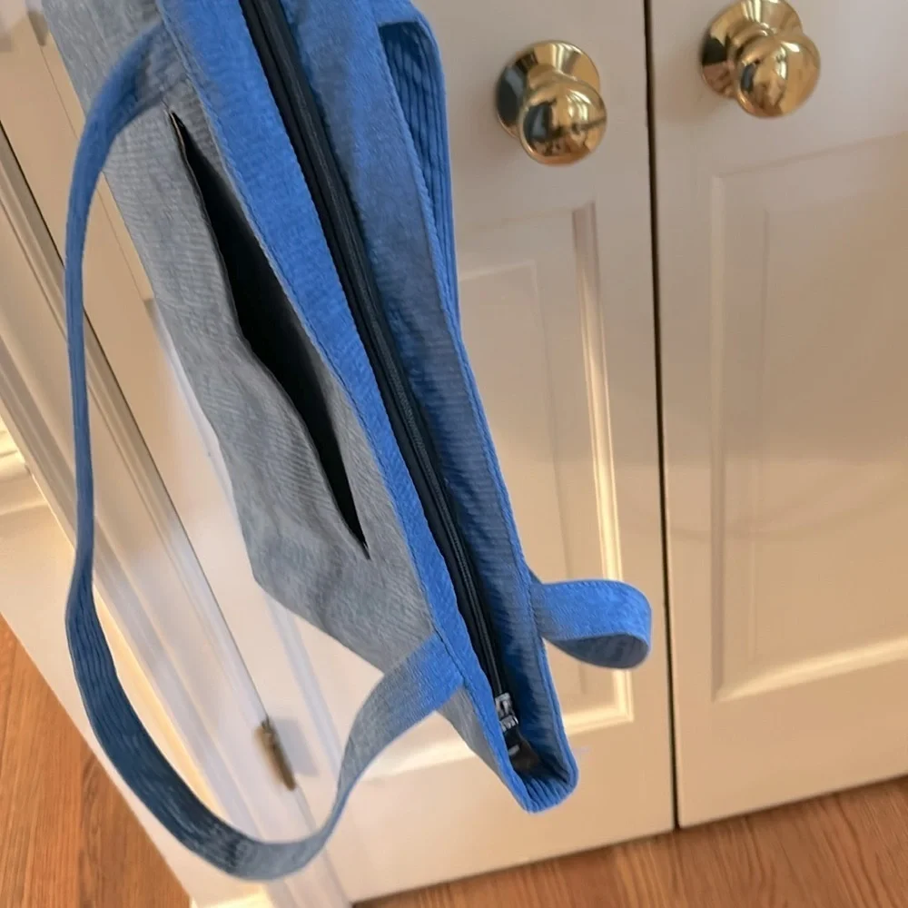 Corduroy Bag NEW ! Interior Pocket Shoulder Straps in Clay Blue
